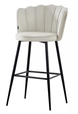 Chaise de bar moderne velours et pieds métal noir Pétale - Lot de 2