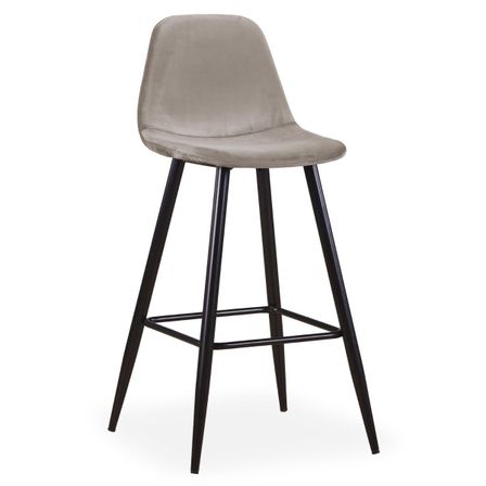 Chaise de bar velours taupe et pieds métal noir Kofy - Lot de 4