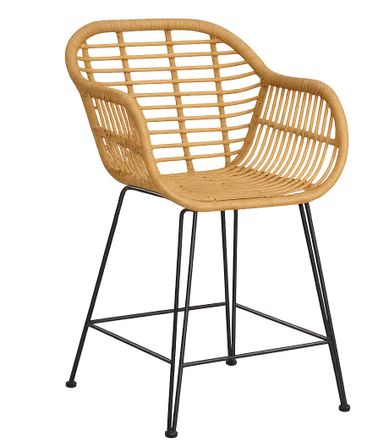 Chaise de bar ZURA – Osier synthétique et pieds en acier noir