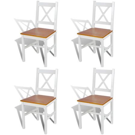 Chaise de cuisine blanc laqué et marron Dina - Lot de 4