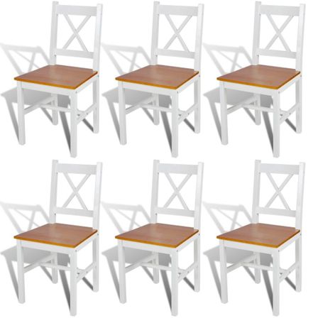 Chaise de cuisine blanc laqué et marron Dina - Lot de 6