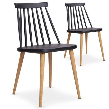 Chaise de cuisine bois et noir Nordi - Lot de 2