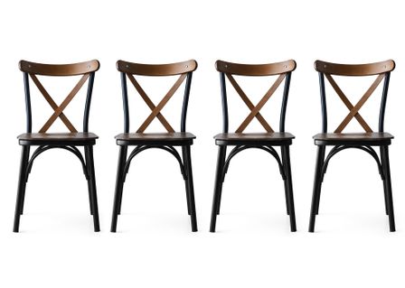 Chaise de cuisine en métal noir et bois massif foncé Loryne - Lot de 4