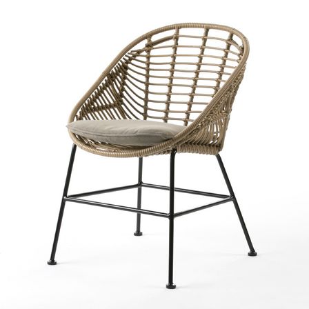 Chaise de jardin rotin synthétique marron et pieds métal noir Fazal