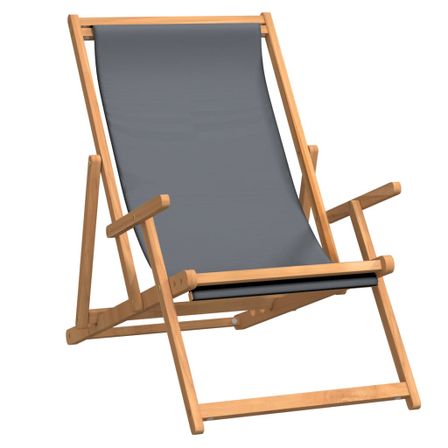 Chaise de plage pliable Bois de teck solide Gris 2
