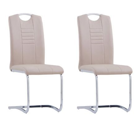 Chaise de salle à manger simili cuir beige et métal chromé Divine - Lot de 2