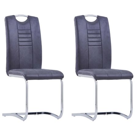 Chaise de salle à manger simili cuir gris et métal chromé Divine - Lot de 2