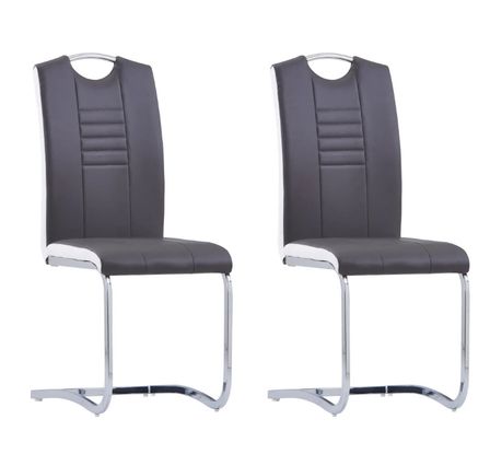 Chaise de salle à manger simili cuir gris foncé et métal chromé Divine - Lot de 2