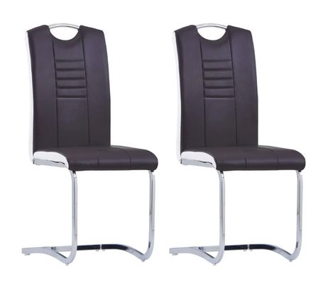 Chaise de salle à manger simili cuir marron et métal chromé Divine - Lot de 2