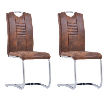 Chaise de salle à manger simili cuir marron et métal chromé Divine - Lot de 2
