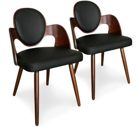 Chaise de salle à manger simili cuir noir et bois foncé Gate - Lot de 2
