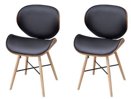 Chaise de salle à manger simili cuir noir et pieds hêtre massif clair Army - Lot de 2