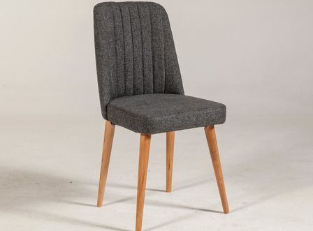 Chaise de salle à manger tissu anthracite et bois de pin naturel Mareva