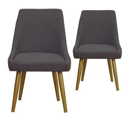 Chaise de salle à manger tissu gris foncé et pieds métal doré Pamela - Lot de 2
