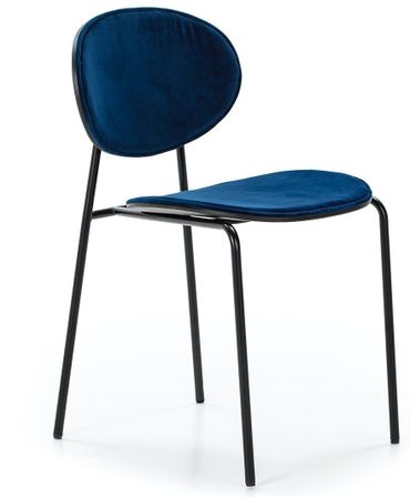 Chaise de salle à manger velours bleu et pieds métal noir Lyam