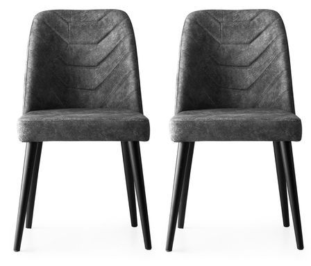 Chaise de salle à manger velours gris et bois noir Kinda - Lot de 2