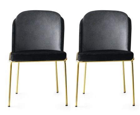 Chaise design assise velours noir et pieds métal doré Kareen - Lot de 2