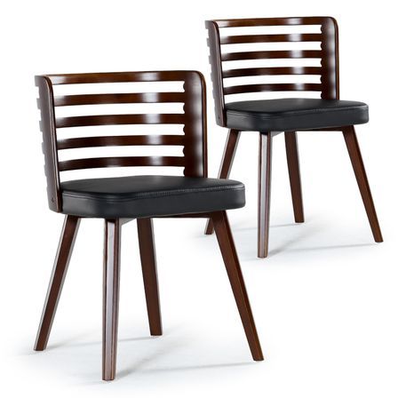 Chaise design bois noisette et simili noir Rouby - Lot de 2