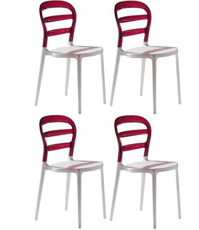 Chaise design laquée blanc et polycarbonate rouge Verza- Lot de 4