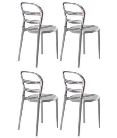 Chaise design laquée blanc et polycarbonate transparent Verza- Lot de 4