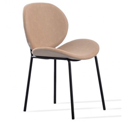 Chaise design simili cuir beige et acier laqué noir Toxane