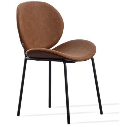 Chaise design simili cuir marron et acier laqué noir Toxane
