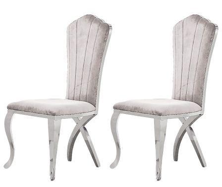 Chaise design velours beige et pieds croisés métal chromé Pina - Lot de 2