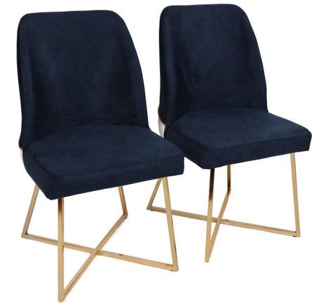 Chaise design velours bleu marine et pieds doré Skyma - Lot de 2