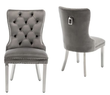 Chaise design velours capitonné clouté et pieds acier chromé Kazar - Lot de 2