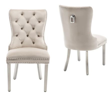 Chaise design velours capitonné clouté et pieds acier chromé Kazar - Lot de 2