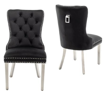 Chaise design velours capitonné clouté et pieds acier chromé Kazar - Lot de 2