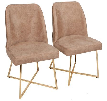 Chaise design velours marron clair et pieds doré Skyma - Lot de 2