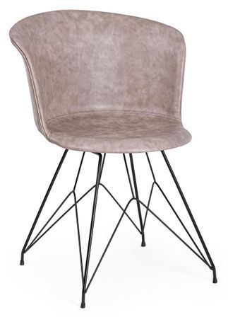 Chaise en acier et assise en simili cuir beige Lofi - Lot de 2