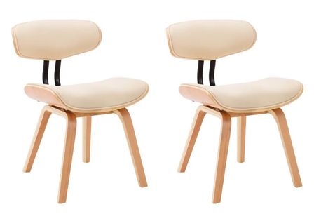 Chaise en bois clair et similicuir beige Pride - Lot de 2