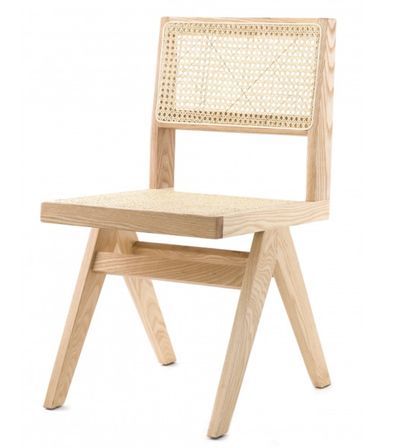 Chaise en bois de frêne et rotin LANDAS - Style vintage