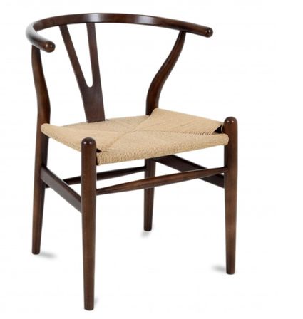 Chaise en bois de noyer et assise en corde en fibre naturelle Ponka