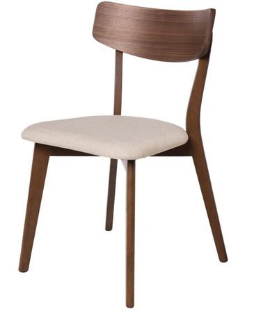 Chaise en bois de noyer et tissu beige clair REKA