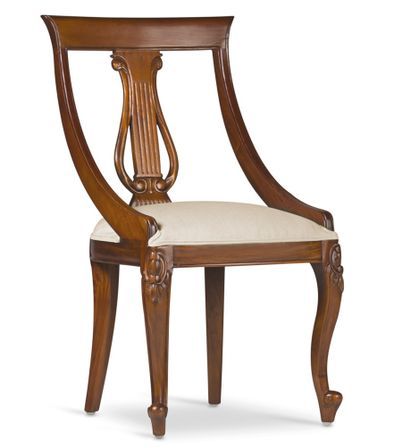 Chaise en bois massif d'acajou et tissu rembourré beige CASTLE - Style colonial