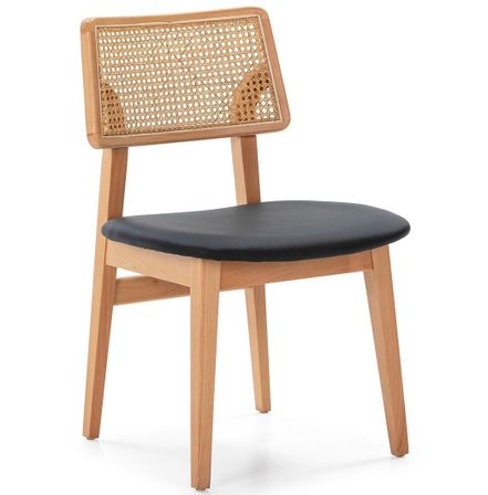 Chaise en bois massif, simili cuir et rotin MAVY