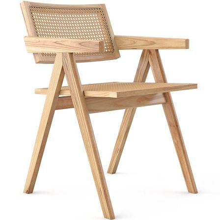 Chaise en canne de rotin et bois de frêne Kiten - Modèle avec accoudoir