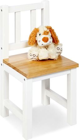 Chaise enfant pin massif laqué blanc et clair Fenna