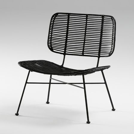 Chaise ethnique osier tissé et métal noirs Gael