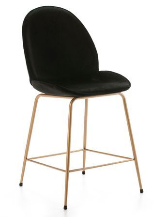 Tabouret haut velours noir et pieds métal doré