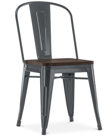 Chaise industrielle acier brillant et assise en bois massif marron Reko