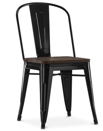 Chaise industrielle acier brillant et assise en bois massif marron Reko