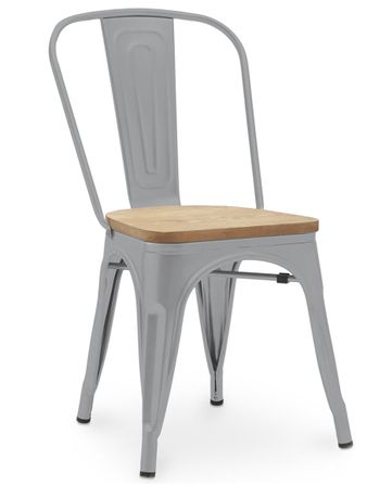 Chaise industrielle acier brillant et assise en bois massif naturel Reko