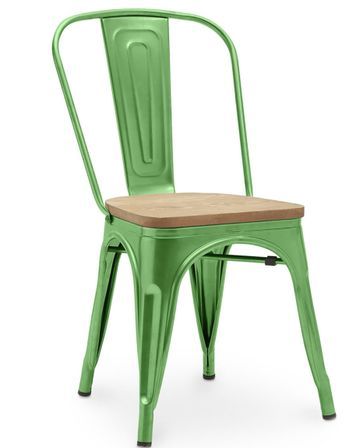 Chaise industrielle acier brillant et assise en bois massif naturel Reko