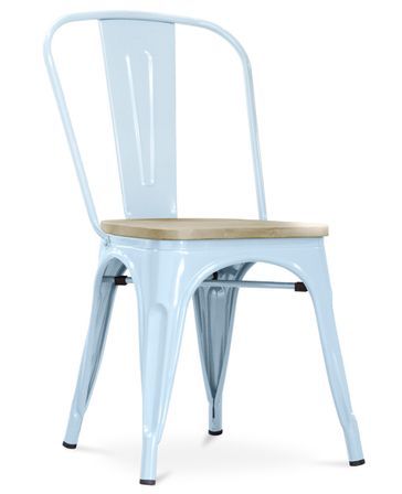Chaise industrielle acier brillant et assise en bois massif naturel Reko