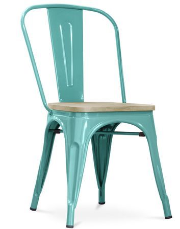 Chaise industrielle acier brillant et assise en bois massif naturel Reko