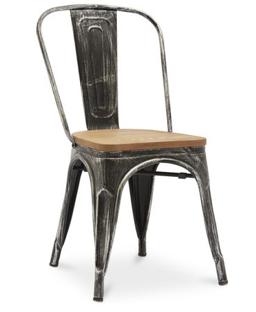 Chaise industrielle acier vieilli et assise en bois massif naturel Reko